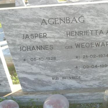 AGENBAG Jasper Johannes 1926- &amp; Henrietta A.W. WEGEWARTH 1934-1991