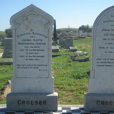 CROESER Johan Godfried Lee 1842-1925 &amp; Jacoba Aletta Margaretha 1851-1937
