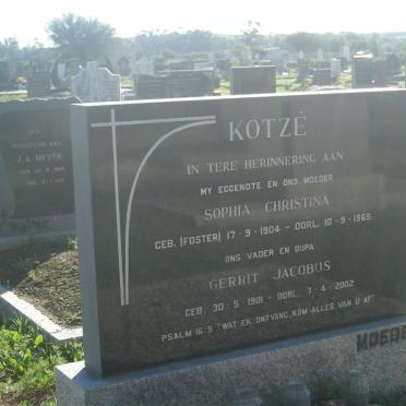 KOTZE Gerrit Jacobus 1901-2002 &amp; Sophia Christina FOSTER 1904-1969