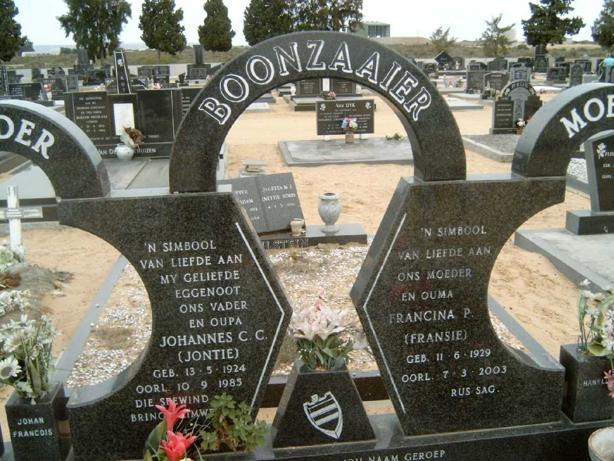 BOONZAAIER Johannes C.C. 1924-1985 &amp; Francina P. 1929-2003