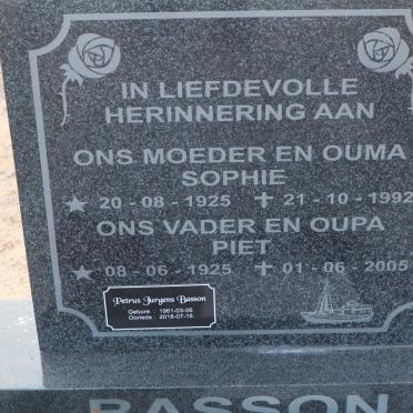 BASSON Piet 1925-2005 &amp; Sophie 1925-1992 :: BASSON Petrus Jurgens 1961-2018