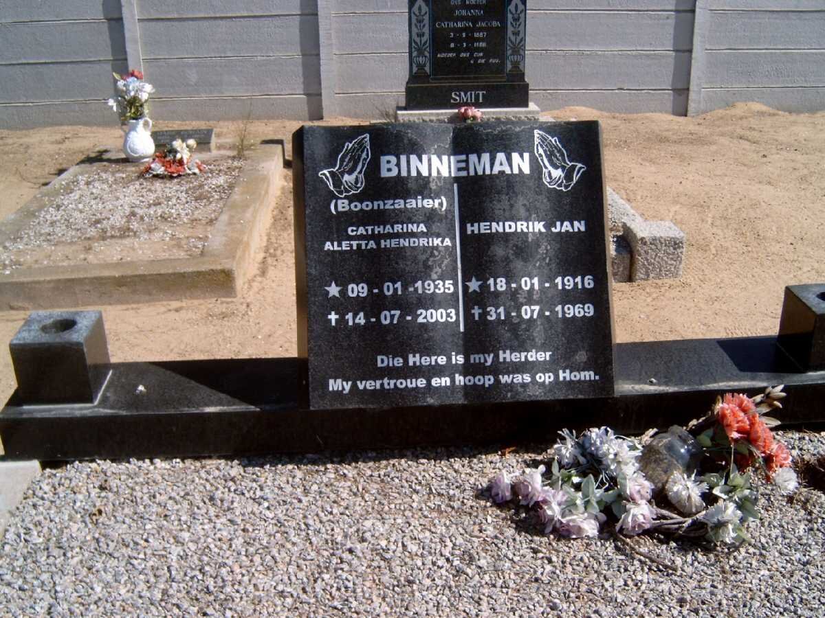 BINNEMAN Hendrik Jan 1916-1969 &amp; Catharina Aletta Hendrika BOONZAAIER 1935-2003
