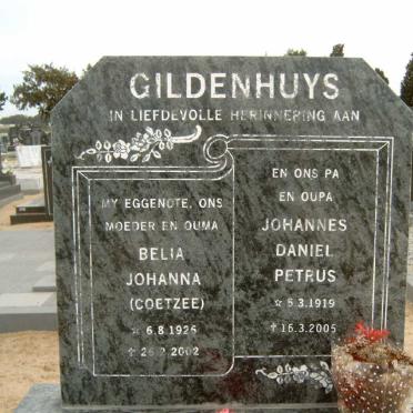 GILDENHUYS Johannes Daniel Petrus 1919-2005 &amp; Belia Johanna COETZEE 1926-2002
