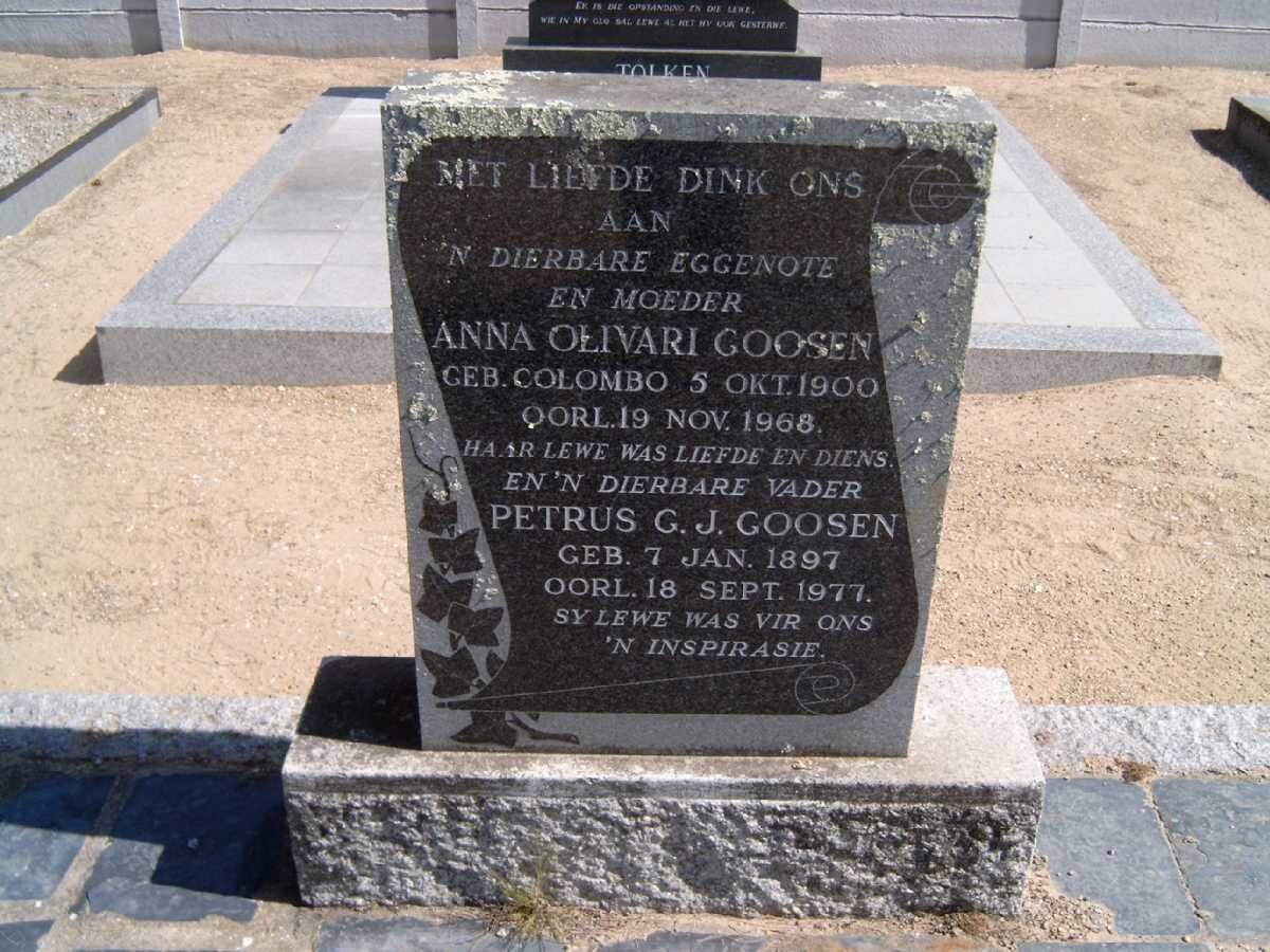 GOOSEN Petrus G.J. 1897-1977 &amp; Anna Olivari COLOMBO 1900-1968