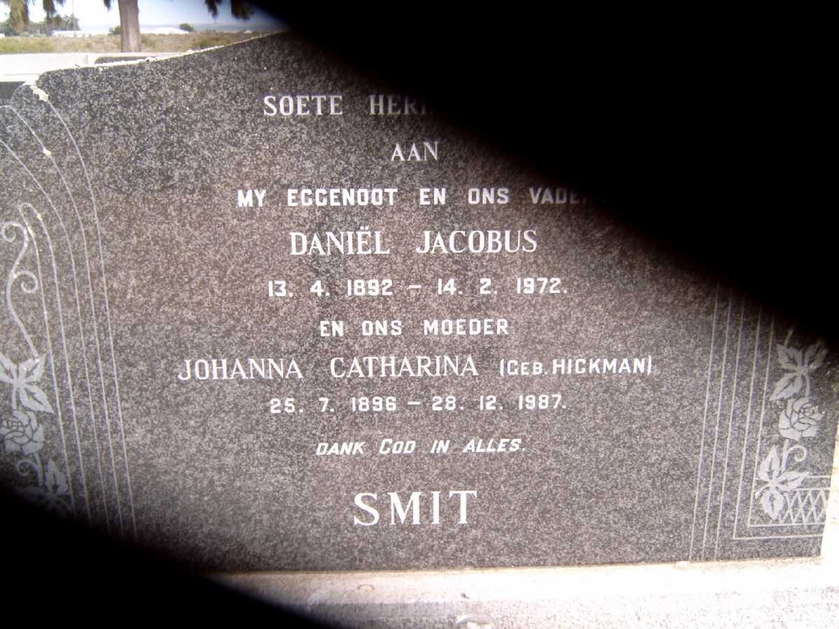 SMIT Daniël Jacobus 1892-1972 &amp; Johanna Catharina HICKMAN 1896-1987