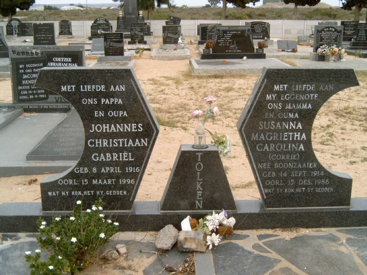 TOLKEN Johannes Christiaan Gabriël 1916-1996 &amp; Susanna Magrietha Carolina BOONZAAIER 1914-1986