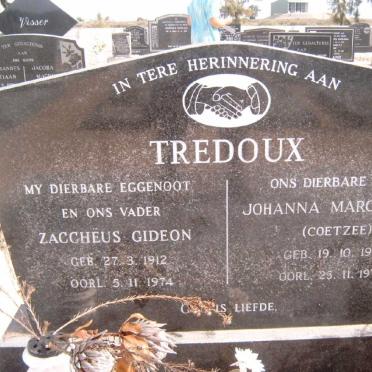 TREDOUX Zaccheus Gideon 1912-1974 &amp; Johanna Margaretha COETZEE 1910-1978