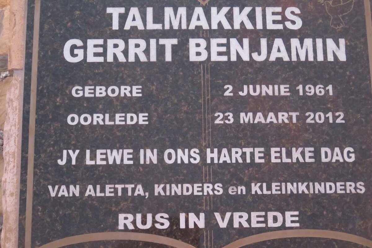 TALMAKKIES Gerrit Benjamin 1961-2012