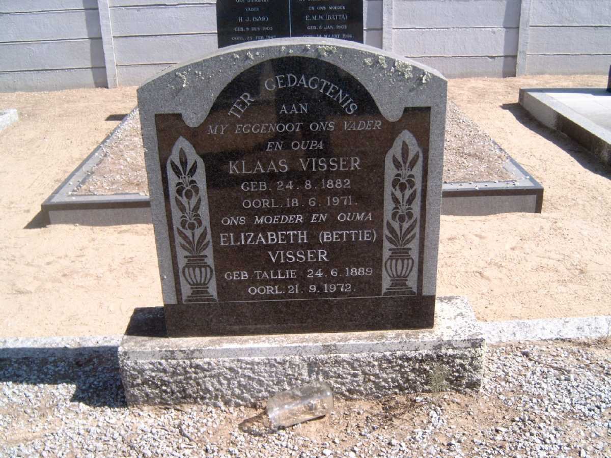 VISSER Klaas 1882-1971 &amp; Elizabeth TALLIE 1889-1972