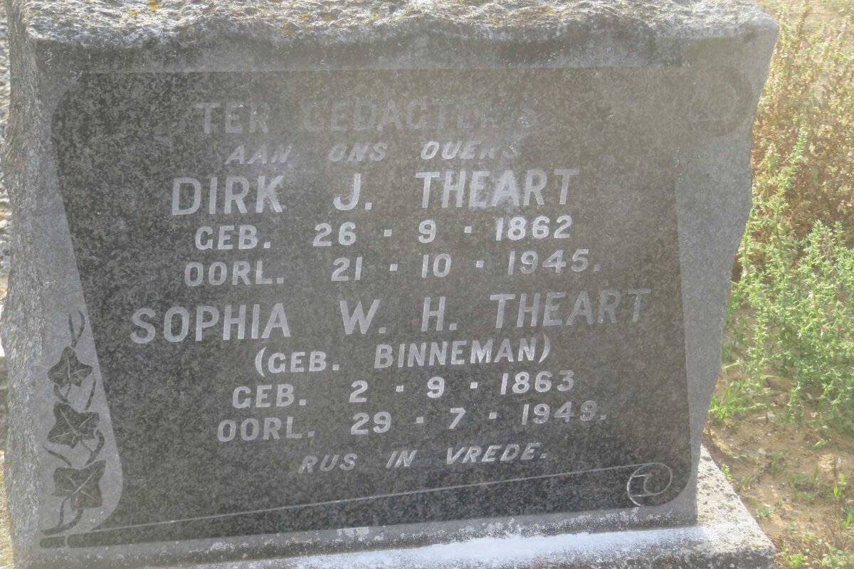 THEART Dirk J. 1862-1945 &amp; Sophia W.H. BINNEMAN 1863-1949