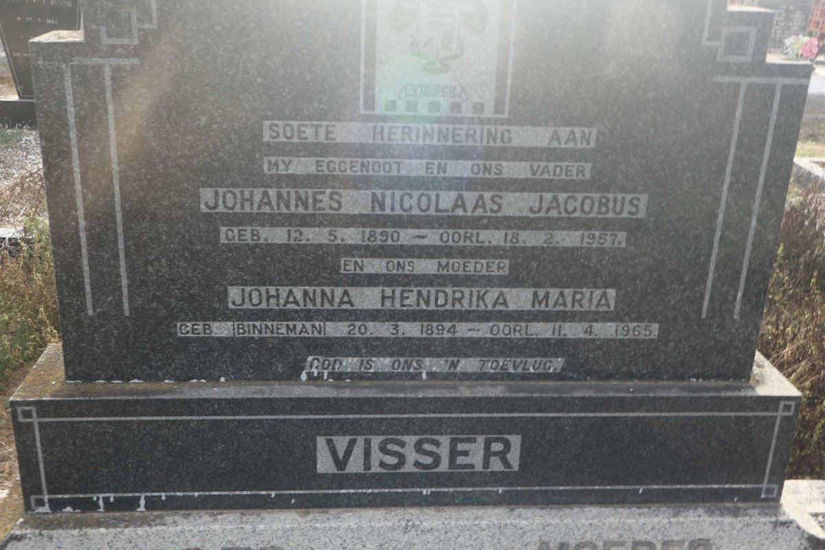 VISSER Johannes Nicolaas Jacobus 1890-1957 &amp; Johanna Hendrika Maria BINNEMAN 1894-1965