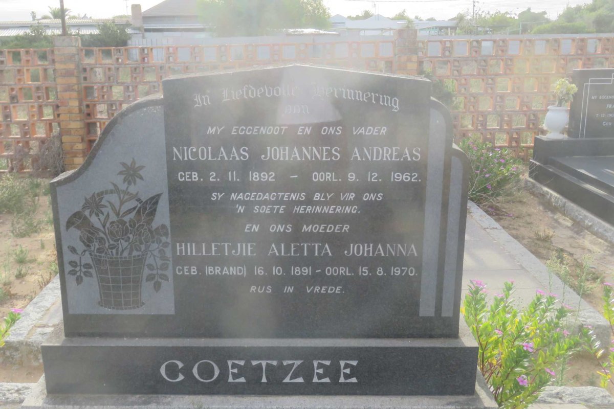 COETZEE Nicolaas Johannes Andreas 1892-1962 &amp; Hilletjie Aletta Johanna BRAND 1891-1970