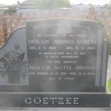 COETZEE Nicolaas Johannes Andreas 1892-1962 &amp; Hilletjie Aletta Johanna BRAND 1891-1970