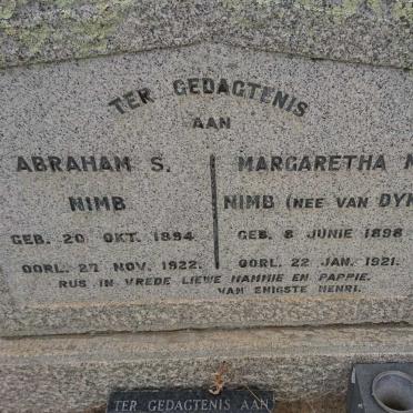 NIMB Abraham S. 1894-1922 &amp; Margaretha M. VAN DYK 1898-1921 :: NIMB Hendrik Johannes 1920-1984