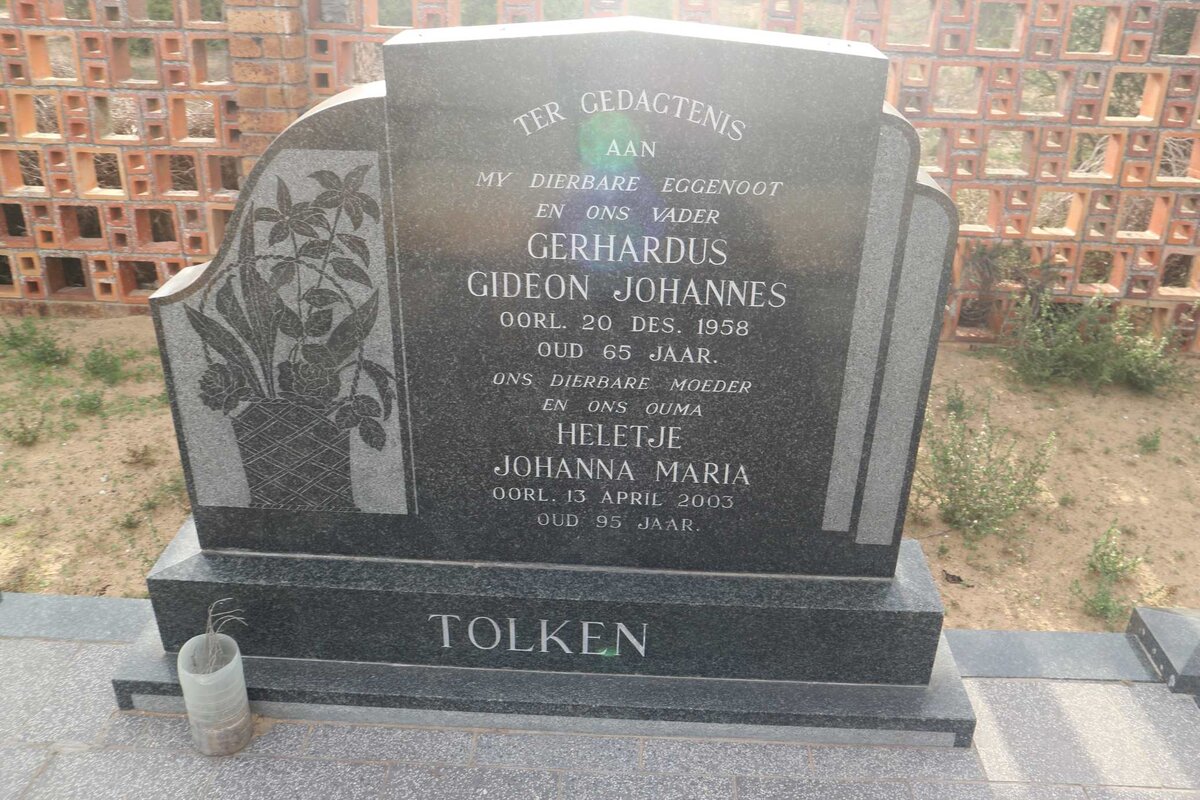 TOLKEN Gerhardus Gideon Johannes -1958 &amp; Heletje Johanna Maria -2003