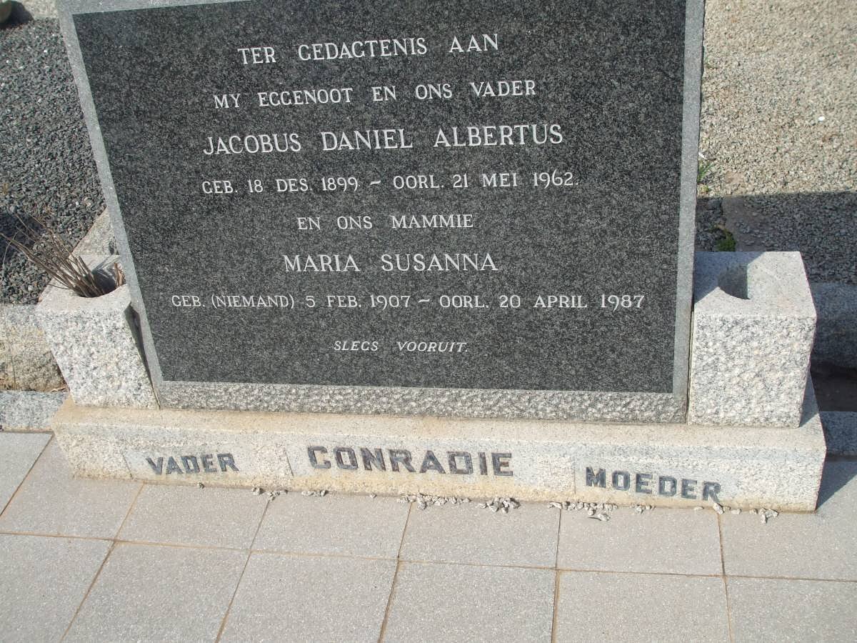 CONRADIE Jacobus Daniel Albertus 1899-1962 &amp; Maria Susanna NIEMAND 1907-1987