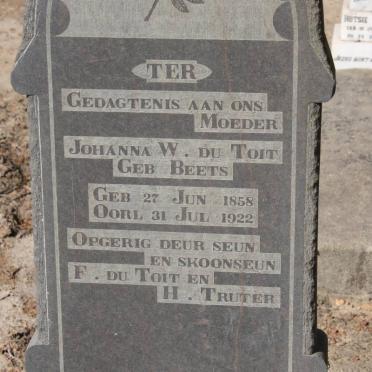 TOIT Johanna W., du nee BEETS 1858-1922