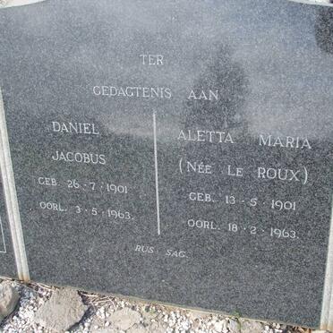 ? Daniel Jacobus 1901-1963 &amp; Aletta Maria LE ROUX 1901-1963