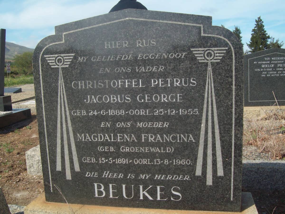 BEUKES Christoffel Petrus Jacobus George 1888-1955 &amp; Magdalena Francina GROENEWALD 1891-1960