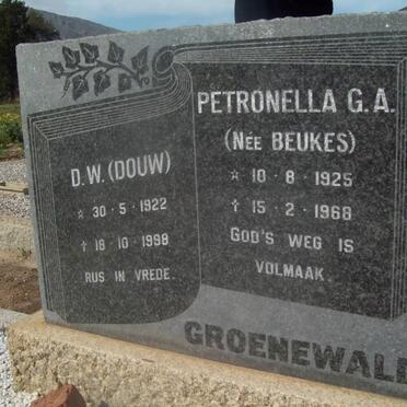 GROENEWALD D.W. 1922-1998 &amp; Petronella G.A. BEUKES 1925-1968