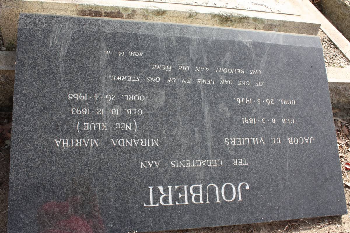 JOUBERT Jacob De Villiers 1891-1976 &amp; Miranda Martha KLUE 1893-1965