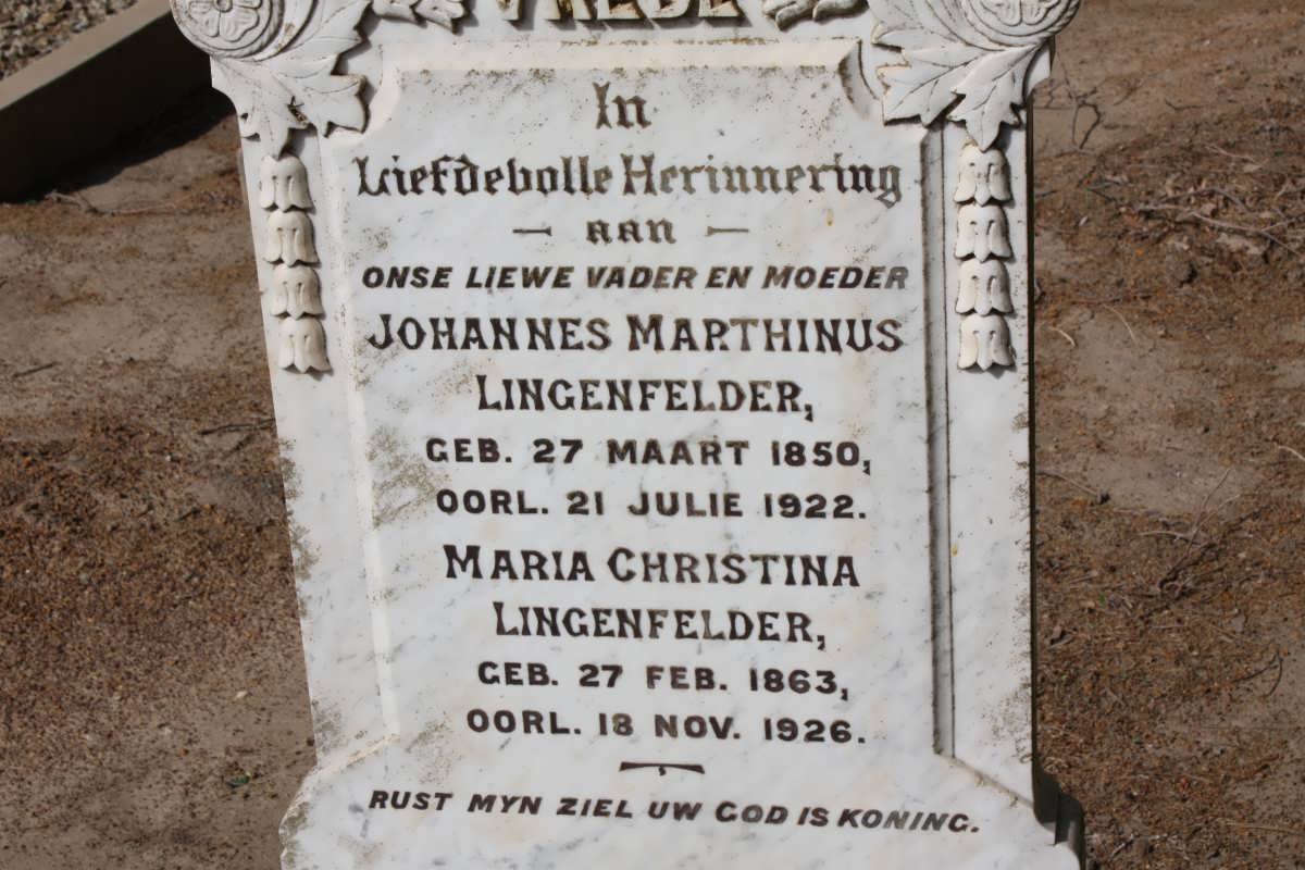 LINGENFELDER Johannes Marthinus 1850-1922 &amp; Maria Christina 1863-1926