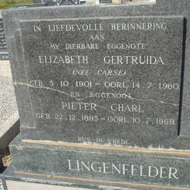 LINGENFELDER Pieter Charl 1895-1968 &amp; Elizabeth Gertruida CARSE 1901-1960
