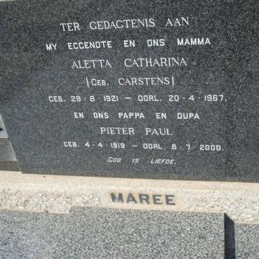 MAREE Pieter Paul 1919-2000 &amp; Aletta Catharina CARSTENS 1921-1967