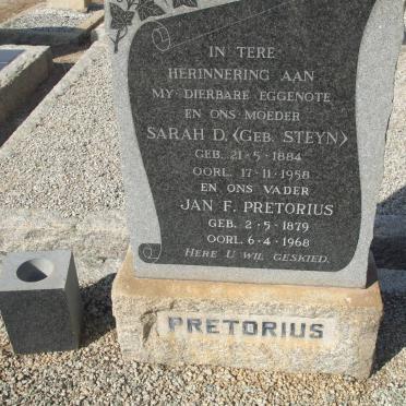PRETORIUS Jan F. 1879-1968 &amp; Sarah D. STEYN 1884-1958