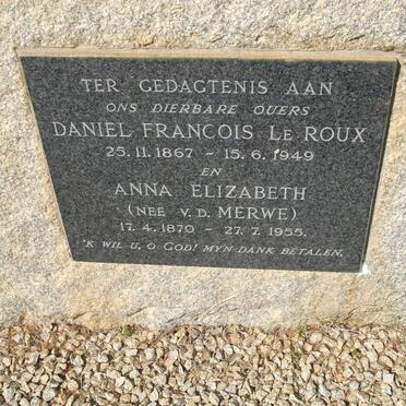 ROUX Daniel Francois, le 1867-1949 &amp; Anna Elizabeth van der MERWE 1870-1955