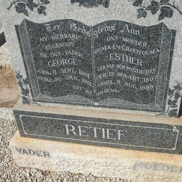 RETIEF George 1891-1951 &amp; Esther van der WESTHUIZEN 1897-1988