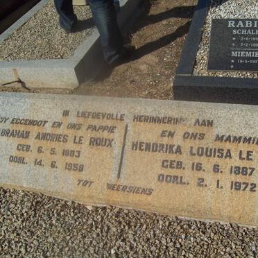 ROUX Abraham Andries, le 1883-1958 &amp; Hendrika Louisa 1887-1972