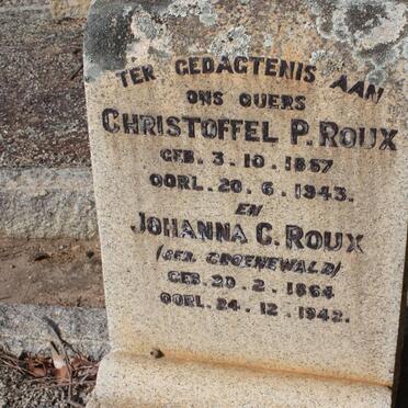 ROUX Christoffel P. 1857-1943 &amp; Johanna C. GROENEWALD 1864-1942