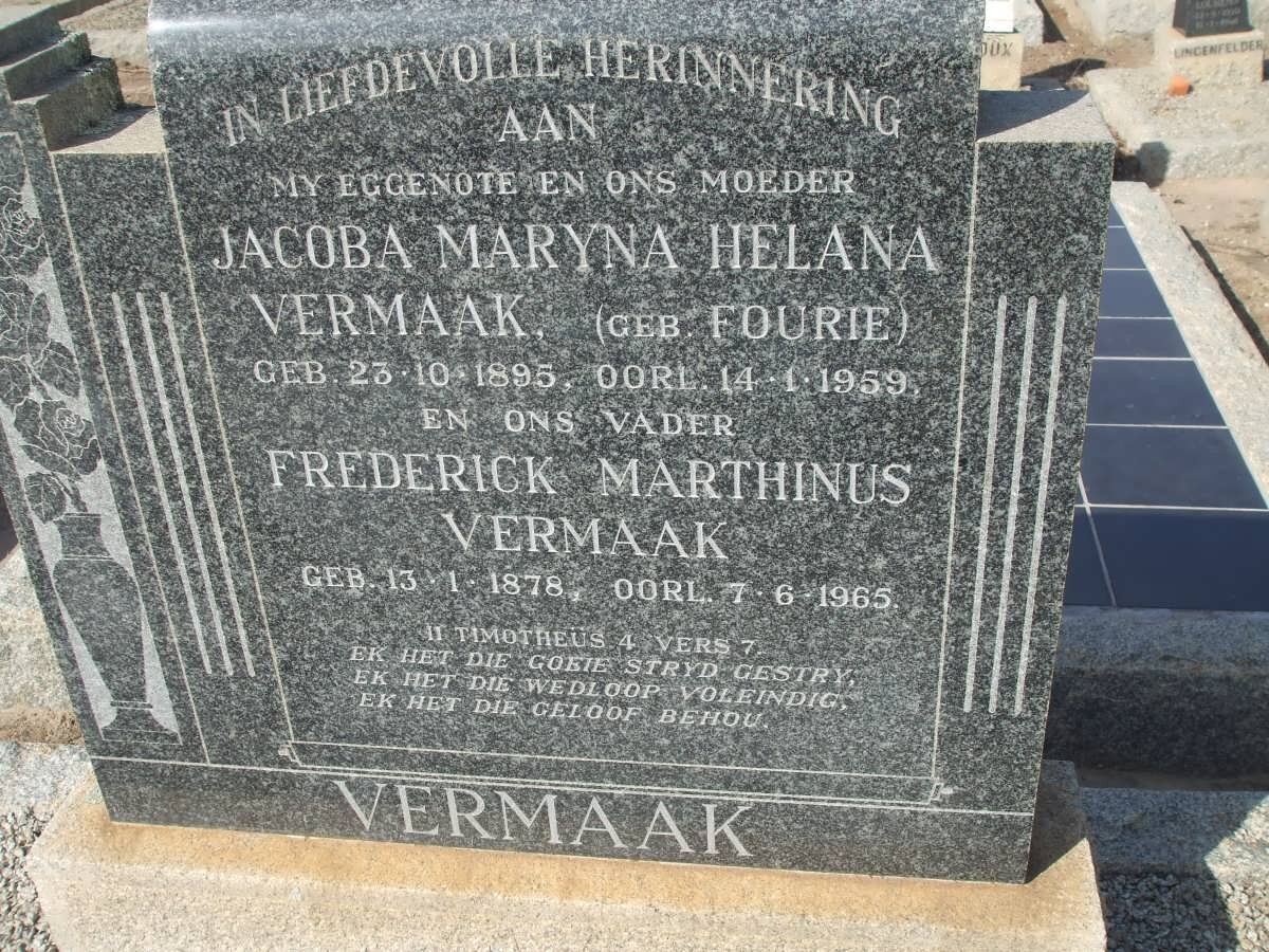 VERMAAK Frederick Marthinus 1878-1965 &amp; Jacoba Maryna Helana FOURIE 1895-1959