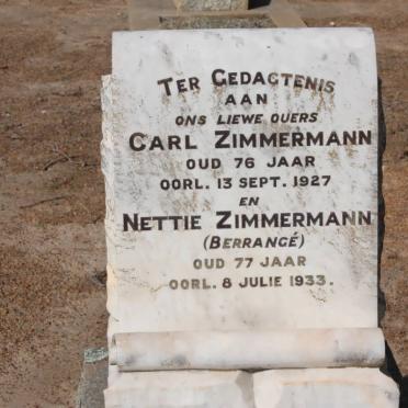 ZIMMERMANN Carl -1927 &amp; Nettie BERRANGE -1933