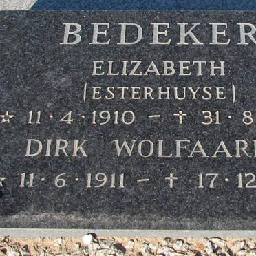 BEDEKER Dirk Wolfaardt 1911-1991 &amp; Elizabeth ESTERHUYSE 1910-1986