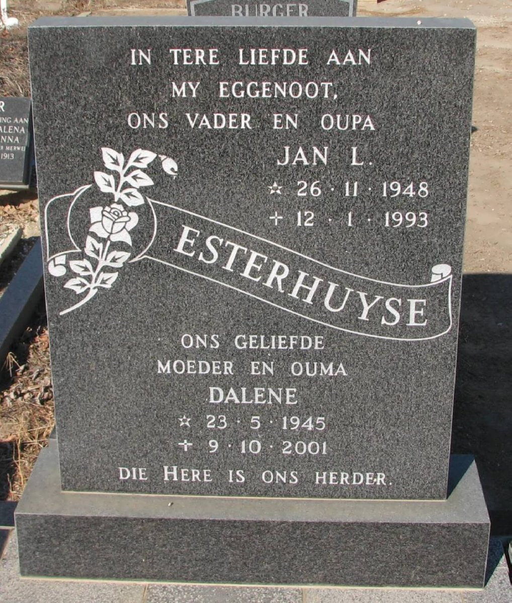 ESTERHUYSE Jan L. 1948-1993 &amp; Dalene 1945-2001