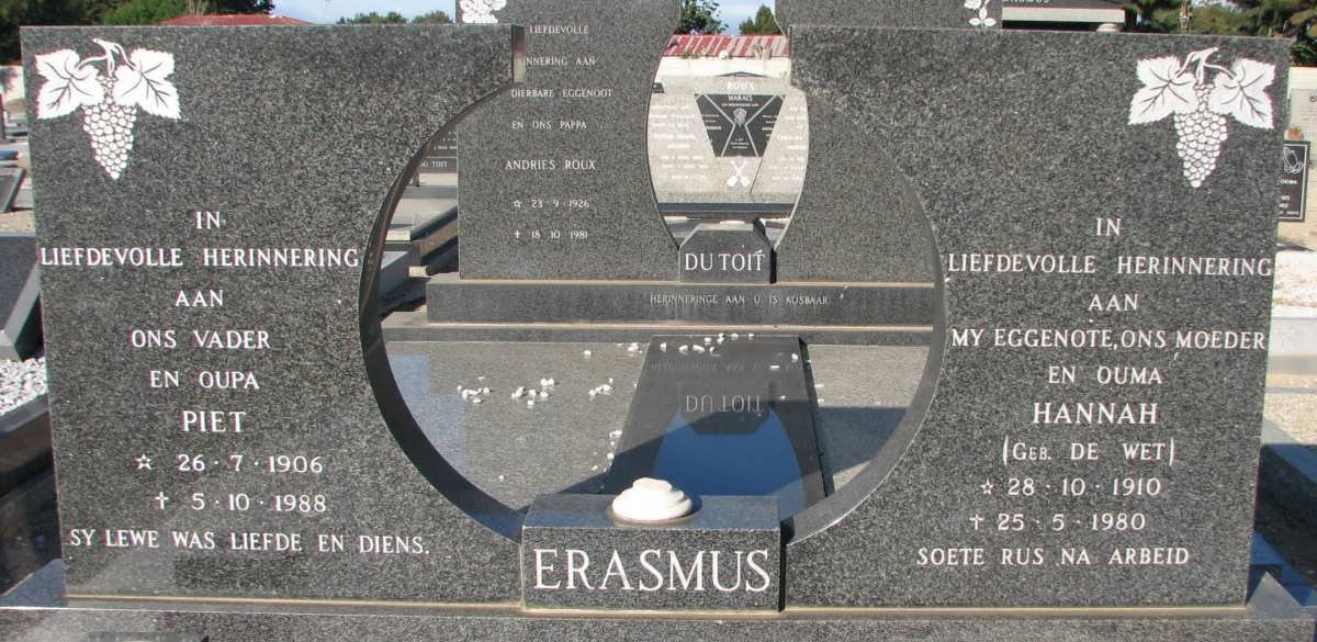 ERASMUS Piet 1906-1988 &amp; Hannah de WET 1910-1980