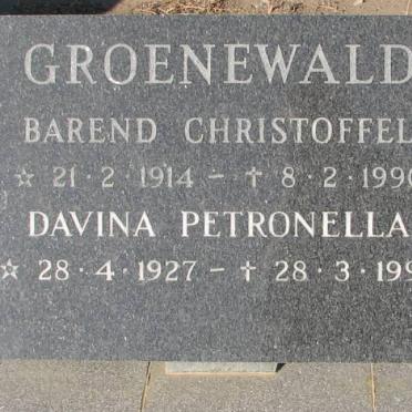 GROENEWALD Barend Christoffel 1914-1990 &amp; Davina Petronella 1927-1994
