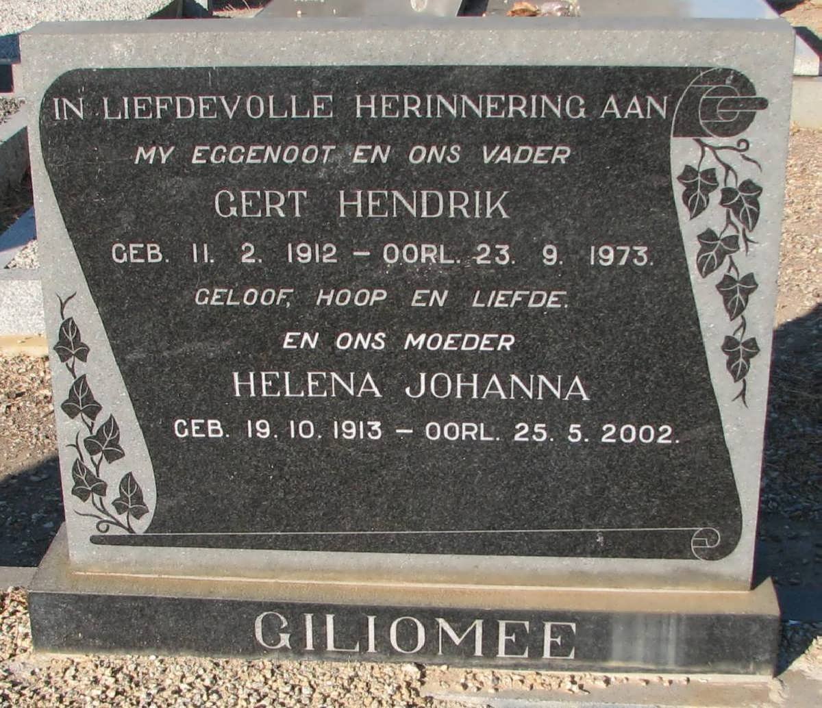 GILIOMEE Gert Hendrik 1912-1973 &amp; Helena Johanna 1913-2002
