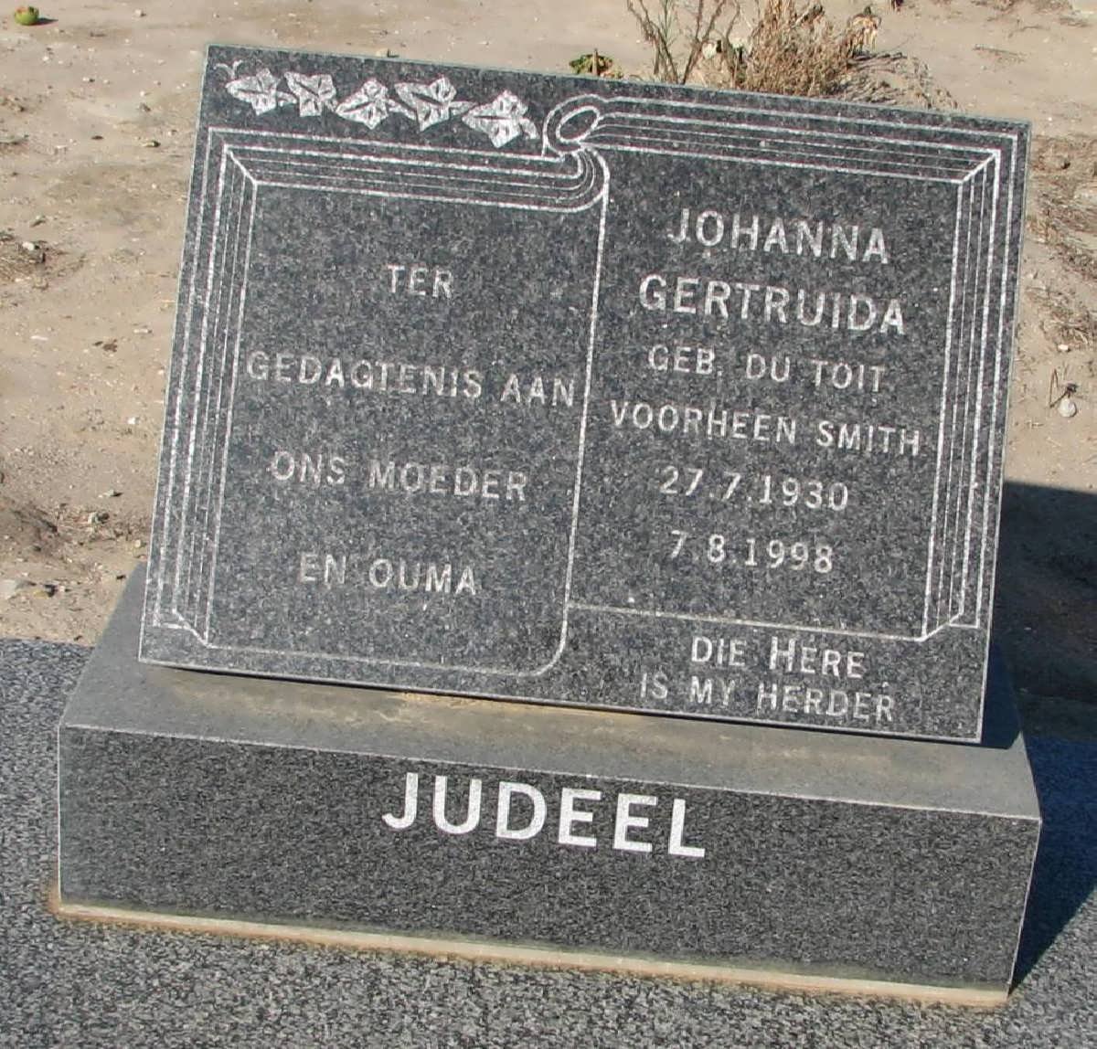JUDEEL Johanna Gertruida voorheen SMITH nee du TOIT 1930-1998