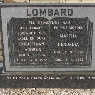 LOMBARD Christian Jacobus 1894-1978 &amp; Martha Hendrina 1903-1992