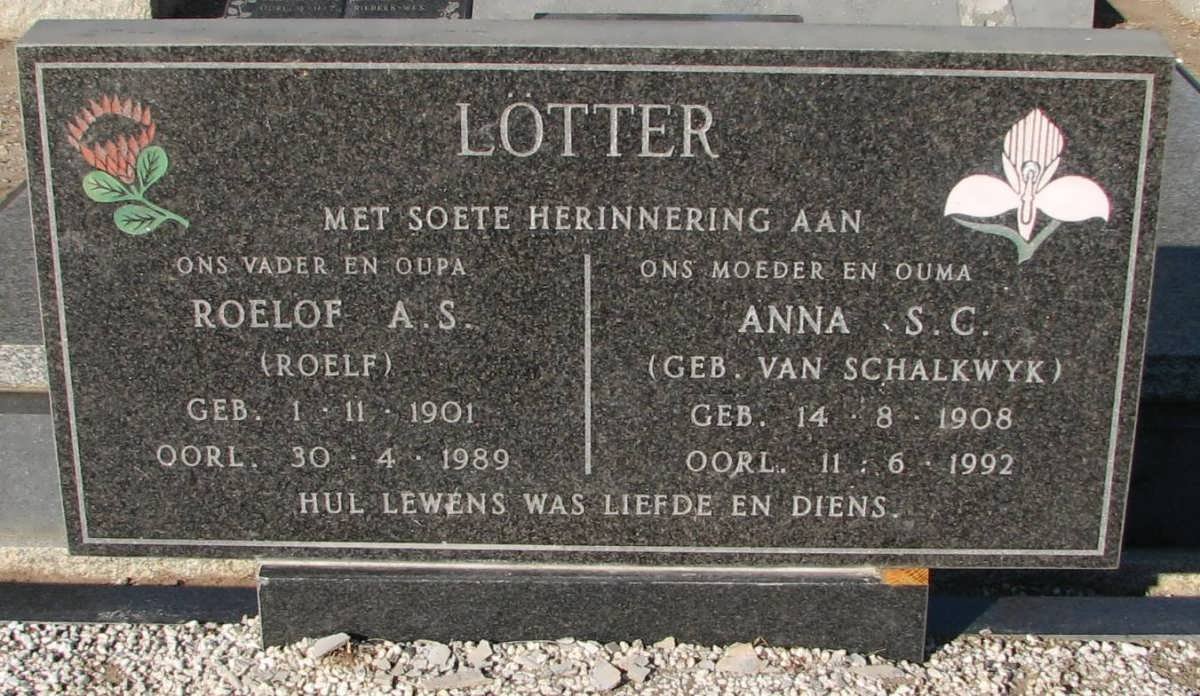 LOTTER Roelof A.S. 1901-1989 &amp; Anna S.C. van SCHALKWYK 1908-1992