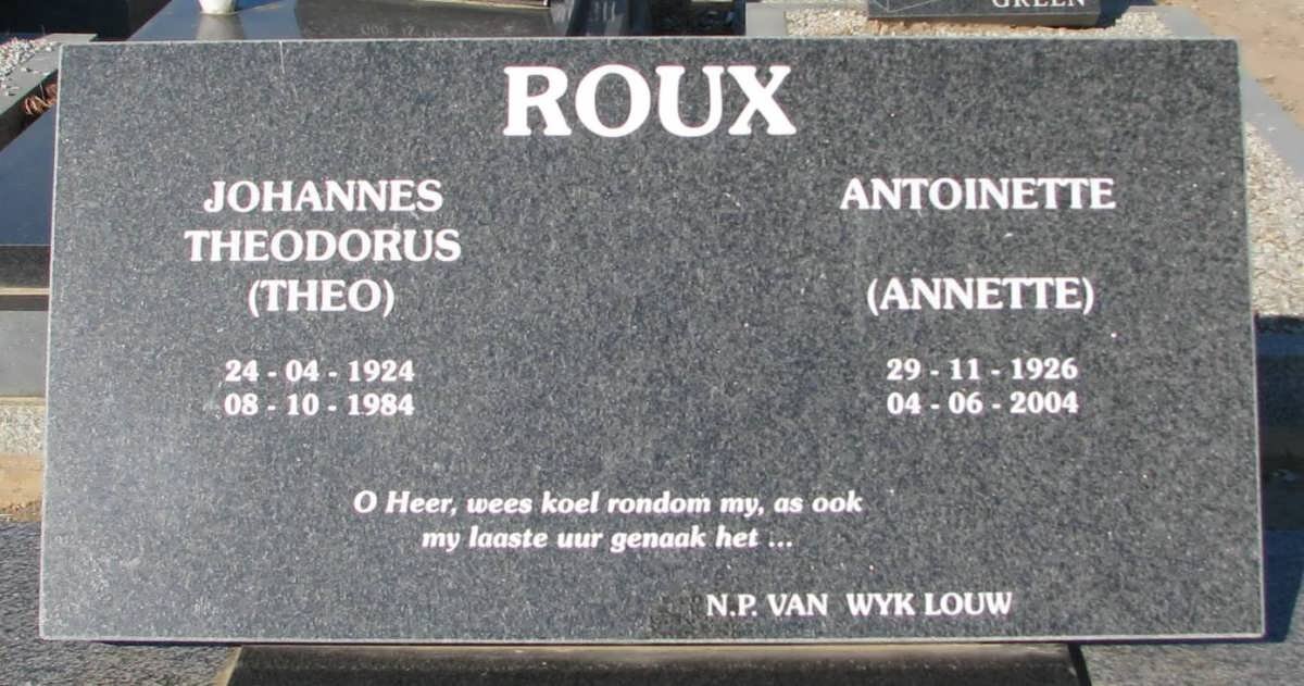 ROUX Johannes Theodorus 1924-1984 &amp; Antoinette 1926-2004
