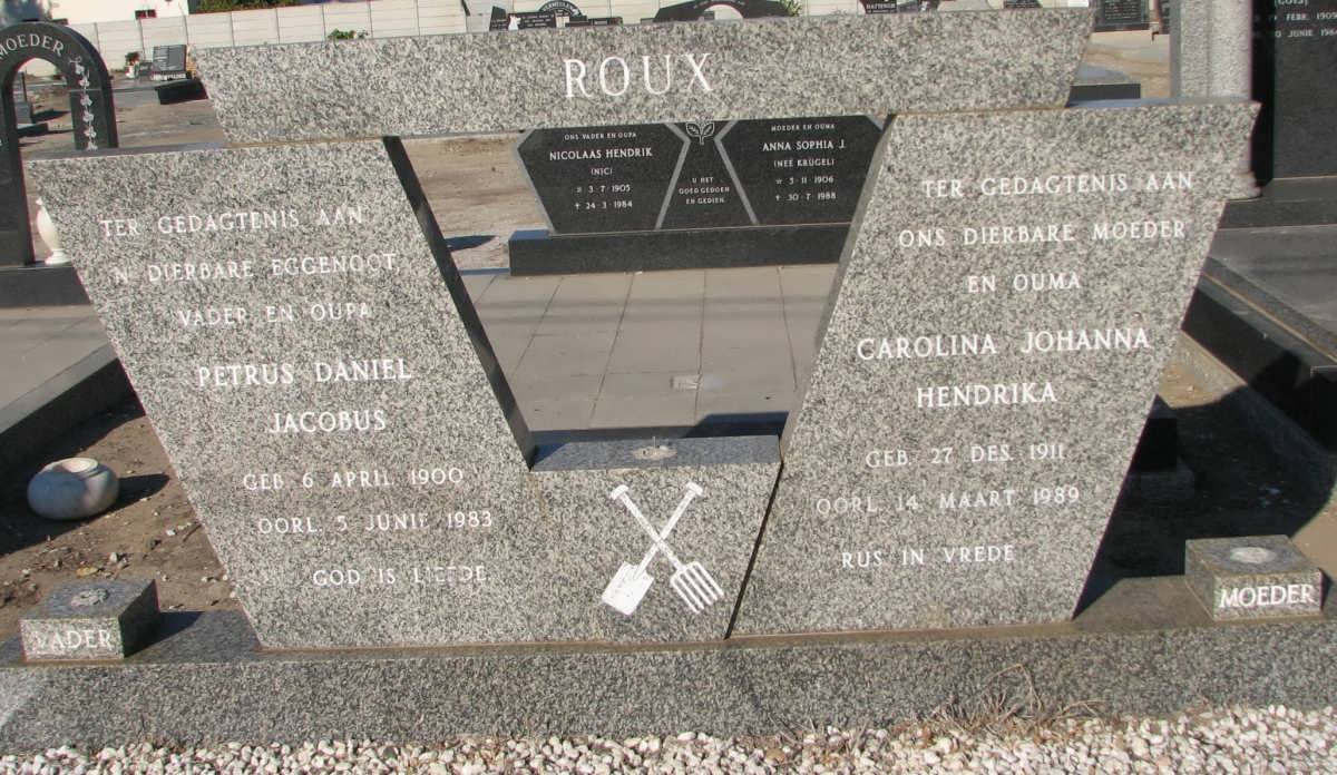 ROUX Petrus Daniel Jacobus 1900-1983 &amp; Carolina Johanna Hendrina 1911-1989