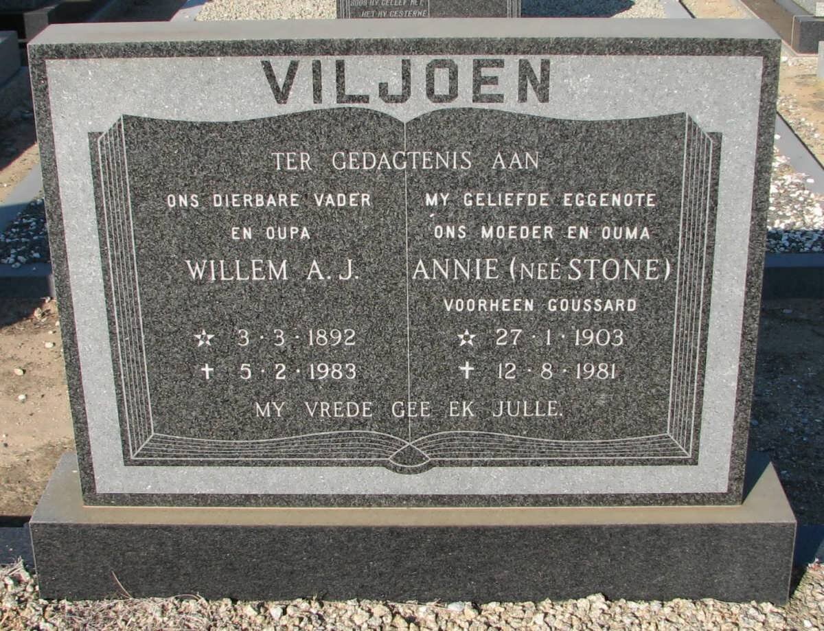 VILJOEN Willem A.J. 1892-1983 &amp; Annie GOUSSARD nee STONE 1903-1981
