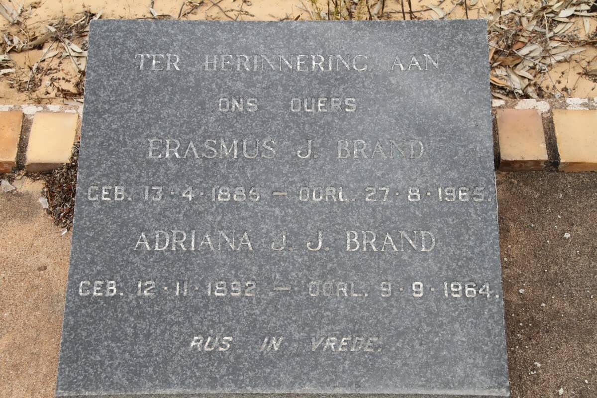 BRAND Erasmus J. 1885-1965 &amp; Adriana J.J. 1892-1964