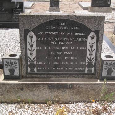BAARD Albertus Petrus 1902-1978 &amp; Catharina Susanna Magaritha COETZEE 1904-1964