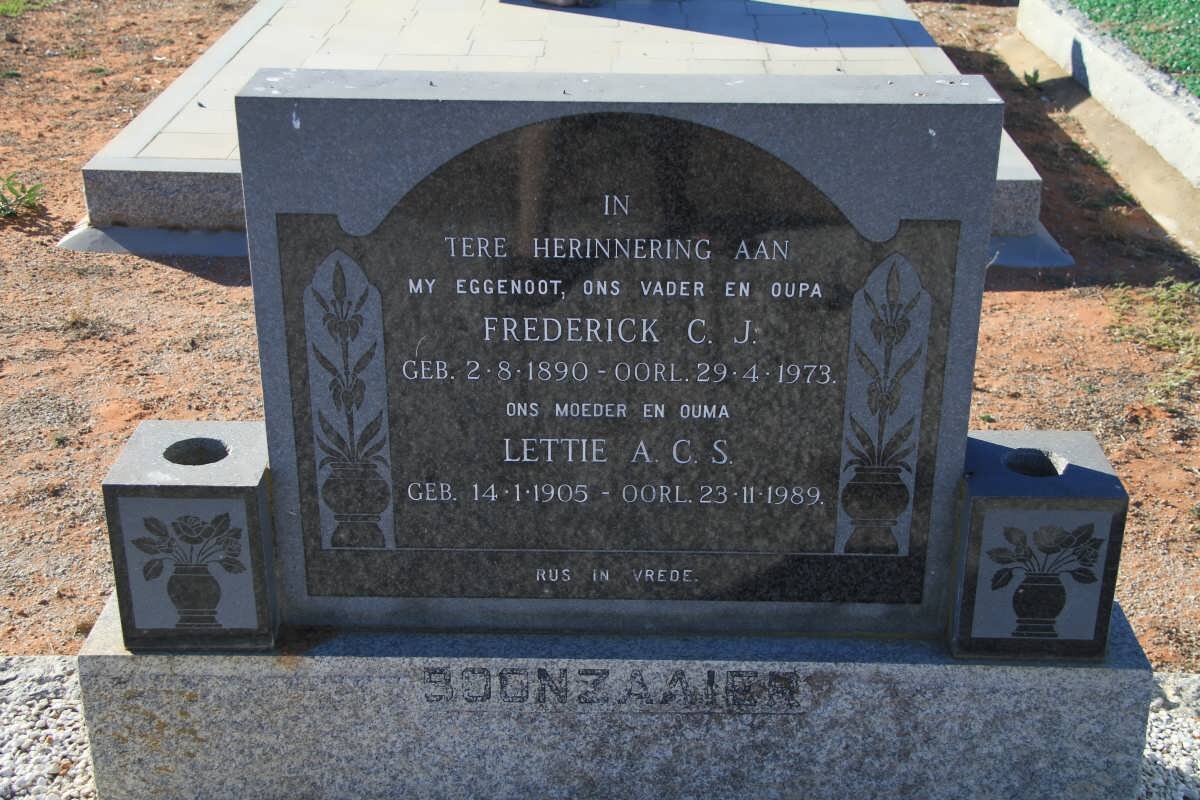 BOONZAAIER Frederick C.J. 1890-1973 &amp; Lettie A.C.S. 1905-1989