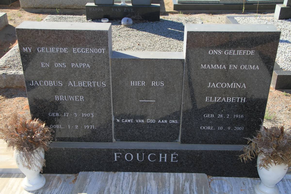FOUCHÉ Jacobus Albertus Bruwer 1903-1971 &amp; Jacomina Elizabeth 1916-2001